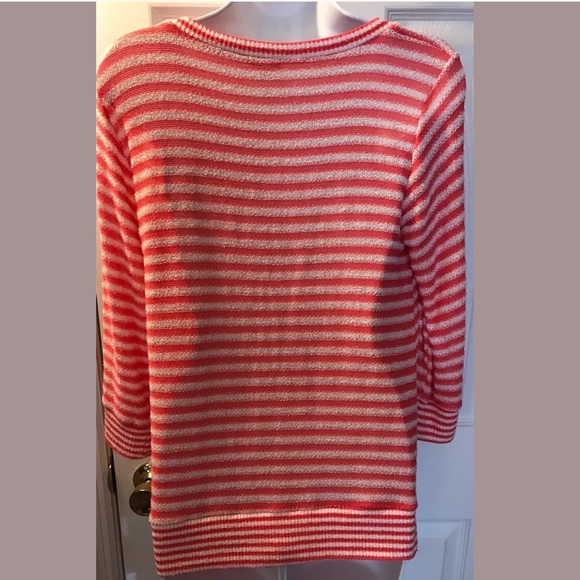 SPLENDID Deco Stripe Crewneck Sweater Pink Coral White Lightweight Knit Pullover - Picture 5 of 8